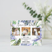 Paars Syringa Tropisch Trouw Save the Date Eiland (Staand voorkant)