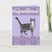 Paars Tabby Cat Floral Congatulation art Card Kaart (Voorkant)