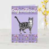 Paars Tabby Cat Floral Congatulation art Card Kaart (Gele Bloem)