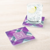 Paars Tartan Monogram Glazen Onderzetter (Schuin)
