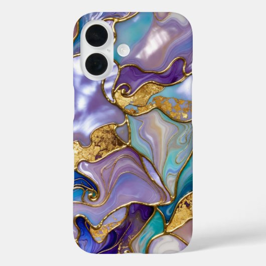 Paars Teal Marmer Hoestelcase Goud Luxe Case-Mate iPhone Case (Achterkant)