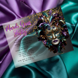 Paars Teal Masquerade Masker Mardi Gras Feest Acryl Uitnodigingen