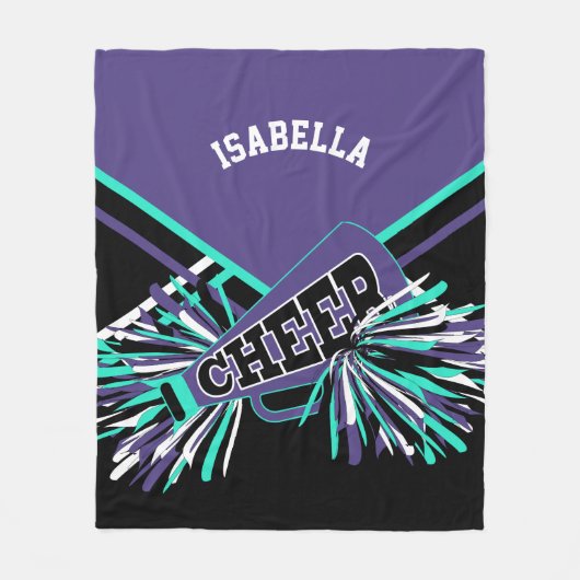Paars, Teal, Zwart & Wit Cheerleader Design Fleece Deken (Voorkant)
