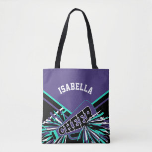 Paars, Teal, Zwart & Wit Cheerleader Design Tote Bag