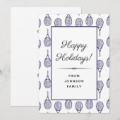 Paars tennisracketpatroon Prettig kerstfeest Xmas  Feestdagenkaart (Voorkant / Achterkant)