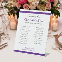 Paars ter nagedachtenis van onze klasgenoten herbe reclamebord met voetstuk