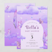 Paars thema Butterfly Baby shower Kaart (Voorkant / Achterkant)