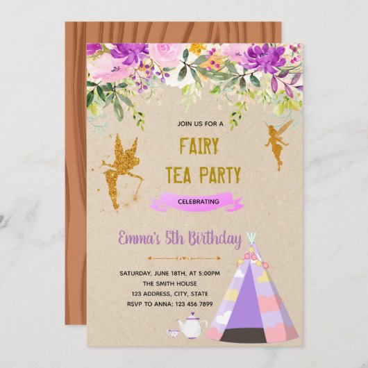 Paars thema theepover bedankkaart (Voorkant / Achterkant)