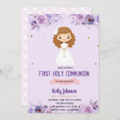 Paars thema uitnodiging van de meisjesgemeenschap (Voorkant / Achterkant)