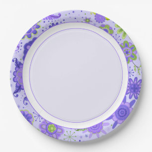 Paars themaretro Flowers Floral Pattern Papieren Bordje