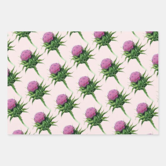 Paars Thistle Floral Pattern Inpakpapier Vel (Voorkant 3)