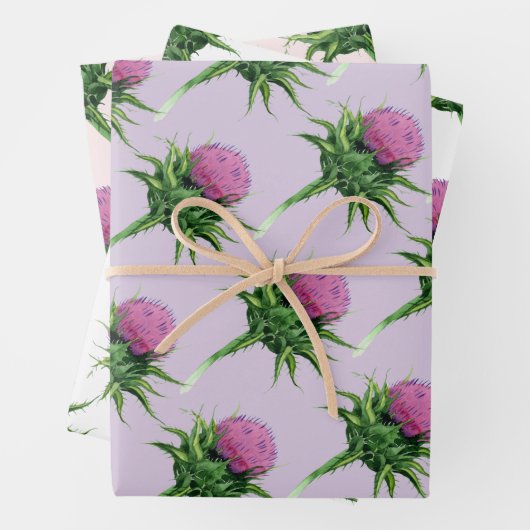 Paars Thistle Floral Pattern Inpakpapier Vel (In situ)