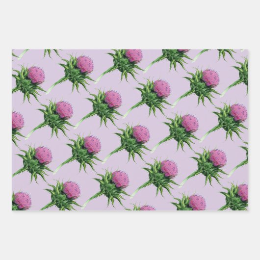 Paars Thistle Floral Pattern Inpakpapier Vel (Voorkant)