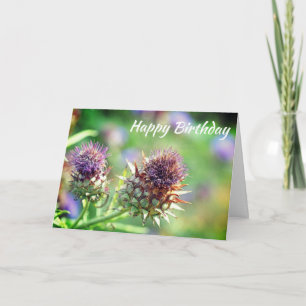 Paars Thistle Garden Flower Birthday Kaart