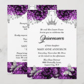 Paars tiara roos quinceanera kaart (Voorkant / Achterkant)