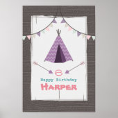 Paars Tipi Camping Birthday Poster (Voorkant)