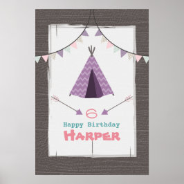 Paars Tipi Camping Birthday Poster