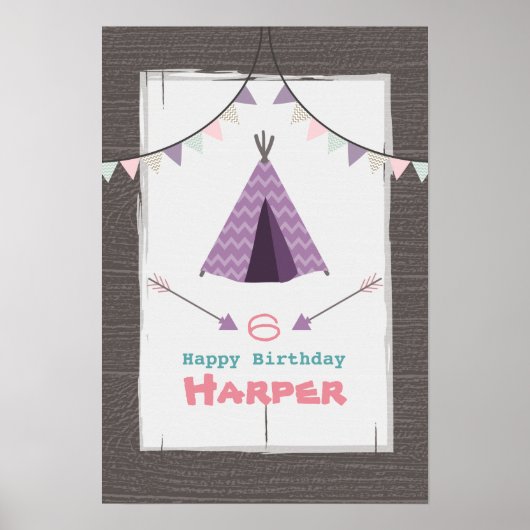Paars Tipi Camping Birthday Poster (Voorkant)