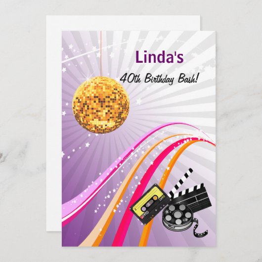 paars totaal 80's retro party Invitation Kaart (Voorkant / Achterkant)