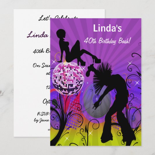paars totaal 80's retro party Invitation Kaart (Voorkant / Achterkant)