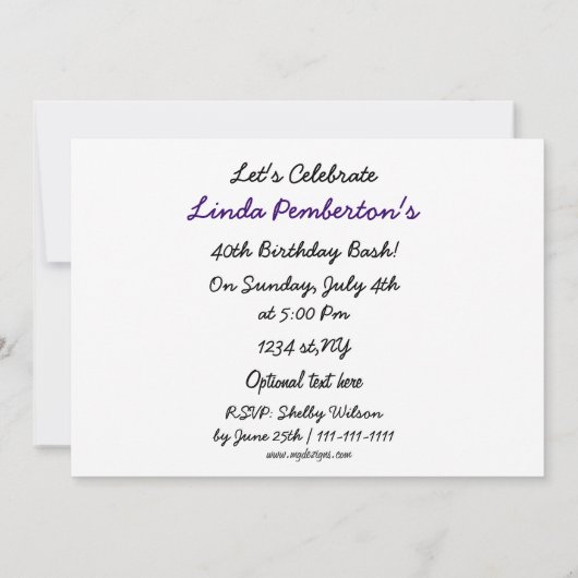 paars totaal 80's retro party Invitation Kaart (Achterkant)