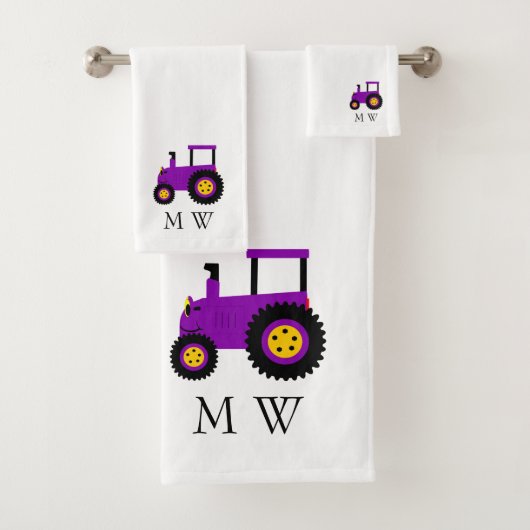 Paars Tractormerk met Monogram Bad Handdoek (Insitu)