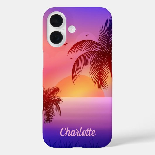 Paars tropisch strand op zonsondergang Case-Mate iPhone case (Achterkant)