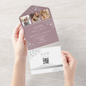 Paars Trouw QR Code All In One Uitnodiging (Afscheurbaar)