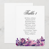 Paars trouwzaal zitplaatsenkaart. Boho tafelplan Kaart (Voorkant / Achterkant)