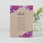 Paars trouwzaal zitplan. Bloemenkraft plan Kaart (Staand voorkant)