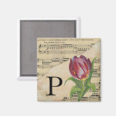 Paars Tulip blad Music Monogram Initiaal P Magneet (Voorkant / Achterkant)