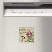 Paars Tulip blad Music Monogram Initiaal P Magneet (Insitu (Vaatwasser))