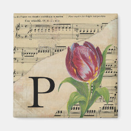 Paars Tulip blad Music Monogram Initiaal P Magneet