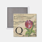 Paars Tulip blad Music Monogram Initiaal Q Magneet (Voorkant / Achterkant)