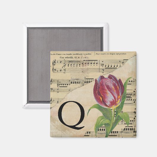 Paars Tulip blad Music Monogram Initiaal Q Magneet (Voorkant / Achterkant)