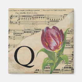 Paars Tulip blad Music Monogram Initiaal Q Magneet