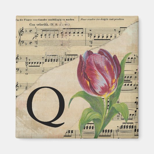 Paars Tulip blad Music Monogram Initiaal Q Magneet (Voorkant)