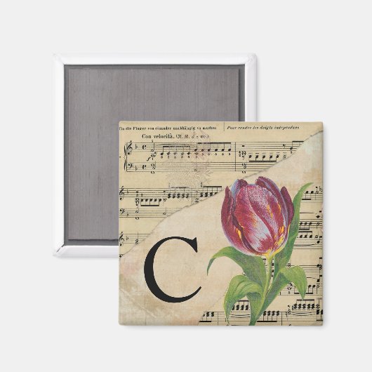 Paars Tulip Datablad Music Monogram Initiaal C Magneet (Voorkant / Achterkant)