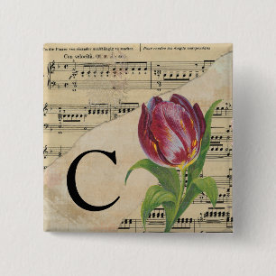 Paars Tulip Datablad Music Monogram Initiaal C Vierkante Button 5,1 Cm