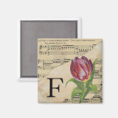 Paars Tulip Datablad Music Monogram Initiaal F Magneet (Voorkant / Achterkant)