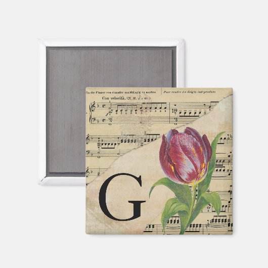 Paars Tulip Datablad Music Monogram Initiaal G Magneet (Voorkant / Achterkant)