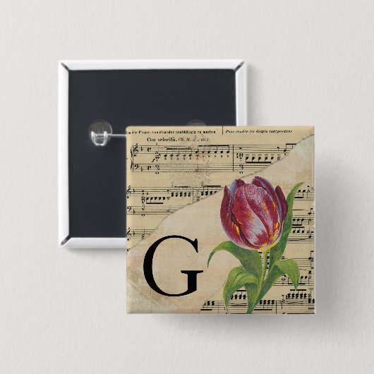 Paars Tulip Datablad Music Monogram Initiaal G Vierkante Button 5,1 Cm (Voorkant /achterkant)