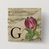 Paars Tulip Datablad Music Monogram Initiaal G Vierkante Button 5,1 Cm (Voorkant)