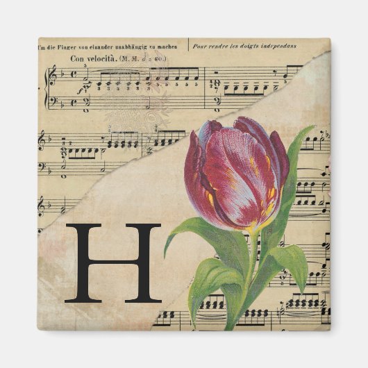 Paars Tulip Datablad Music Monogram Initiaal H Magneet (Voorkant)
