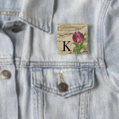 Paars Tulip Datablad Music Monogram Initiaal K Vierkante Button 5,1 Cm (In situ)