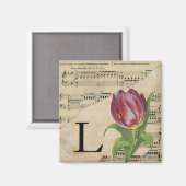 Paars Tulip Datablad Music Monogram Initiaal L Magneet (Voorkant / Achterkant)