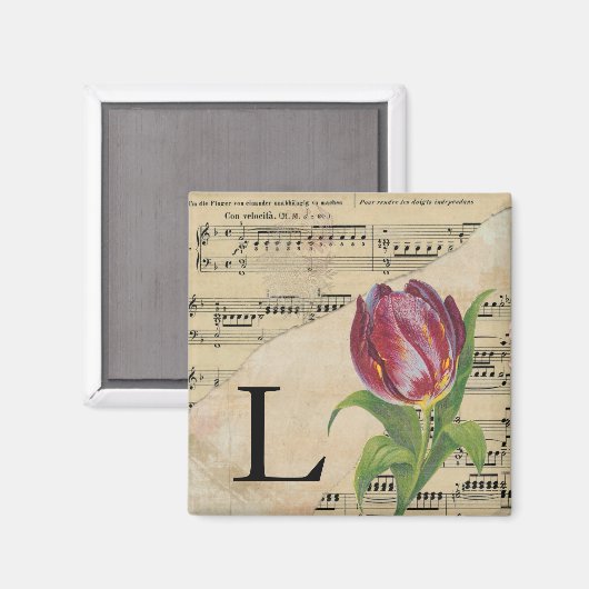 Paars Tulip Datablad Music Monogram Initiaal L Magneet (Voorkant / Achterkant)