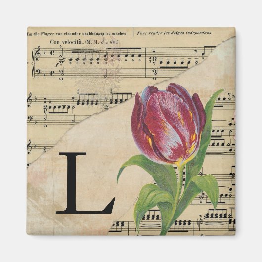 Paars Tulip Datablad Music Monogram Initiaal L Magneet (Voorkant)