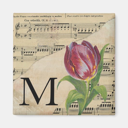 Paars Tulip Datablad Music Monogram Initiaal M Magneet (Voorkant)