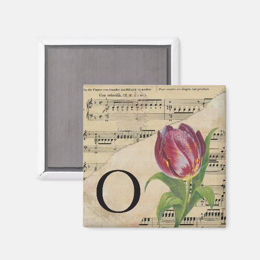 Paars Tulip Datablad Music Monogram Initiaal O Magneet (Voorkant / Achterkant)